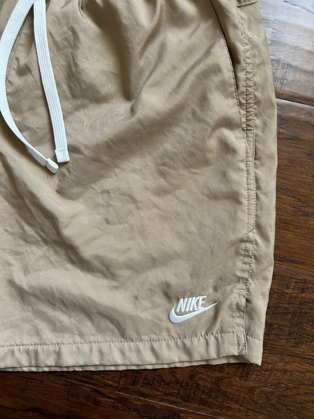 Nike mens tan khaki swim drawstring trunks running shorts lined size M medium - Picture 2 of 5